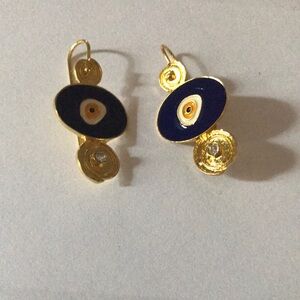 Gold and Blue Evil Eye Earrings